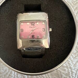 Cardini Silver and Pink Quartz Watch, new old stock, gift box included